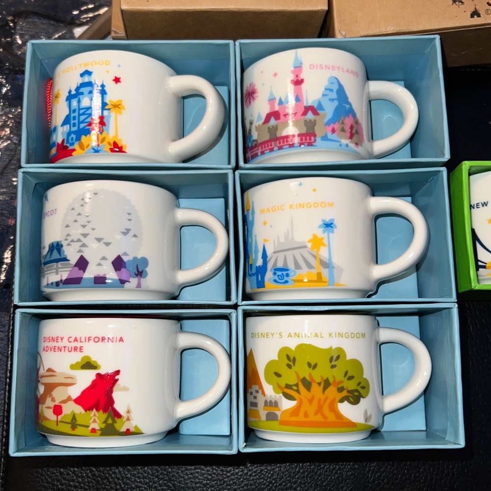 Starbucks Disney Parks Mini Coffee Mugs Demi Tasse Ornament Set 7 You Are Here